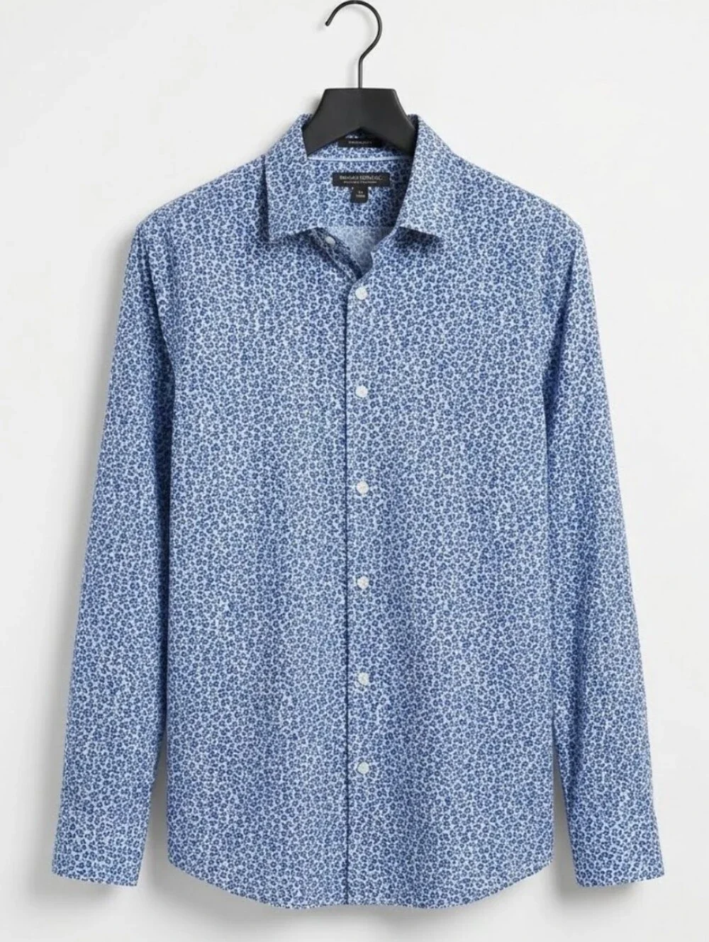 Banana Republic Blue Micro-Floral 100% Cotton Print Slim Fit Men's Dress Shirt M